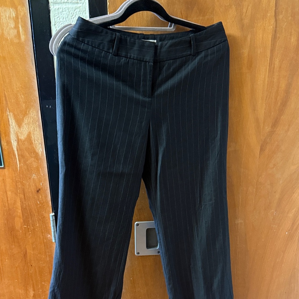 LOFT Petites Wool Black Pinstripe Trousers